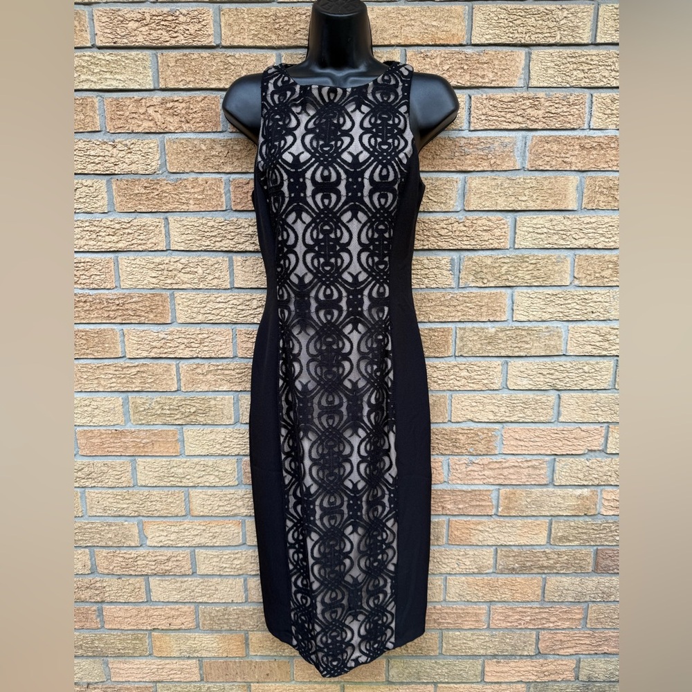 Maggy London Black Sheath Midi Dress Halter Neckline